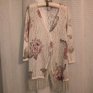 American Rag S Knit Floral Open Front Tasseled Hem Cardigan Kimono Duster